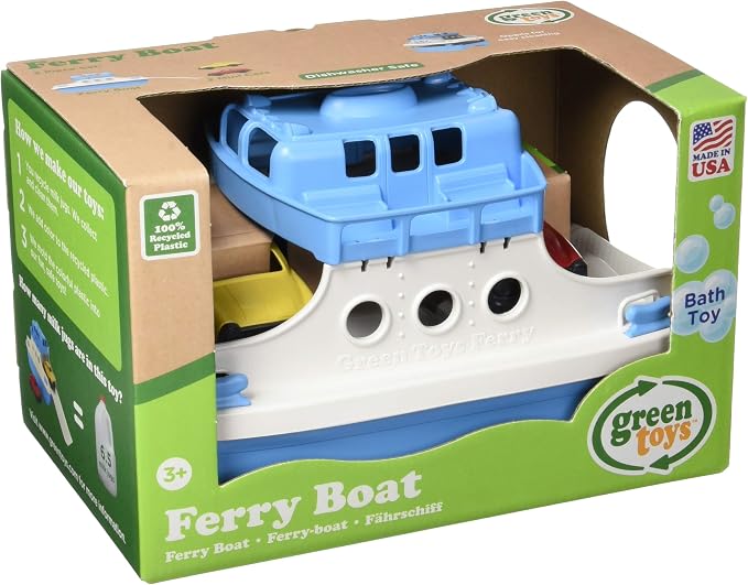 Green Toys Ferry Boat, Blue/White 4C - Pretend Play, Motor Skills, Kids Bath Toy Floating Vehicle. No BPA, phthalates, PVC. Dishwasher Safe, Recycled Plastic, Made in USA.