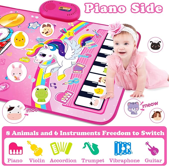Toys for 1 Year Old Girl Gifts: Baby Musical Mat Toddler Toys Age 1-2 - 3 in 1 Piano Drum Animal Touch Unicorn Toy - Infant Music Toy 12-18 Months Babies Birthday Gifts for 1 2 3 Year Old Boys Girls