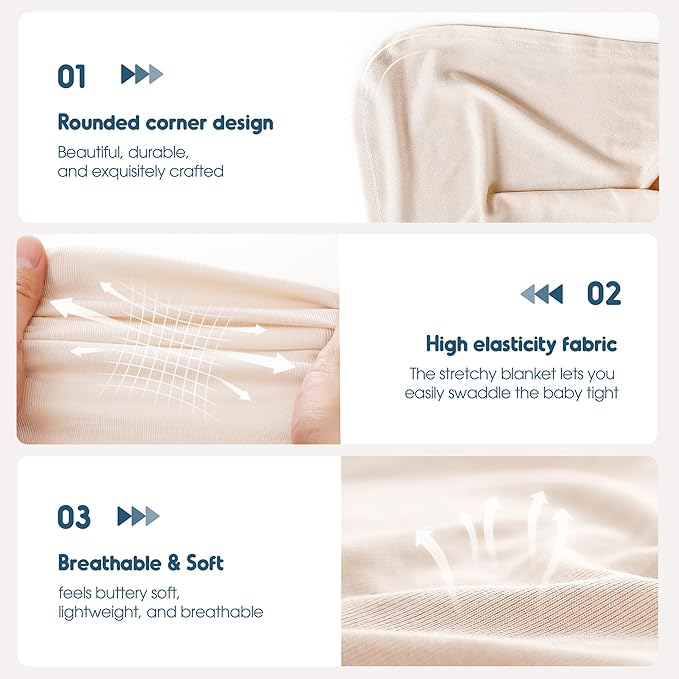 GRSSDER 2 Pack Newborn Swaddle Blanket, Ultra Soft Stretchy Jersey Knit Extra Large Size 33 x 44 Receiving Blankets for Easy Swaddling Baby Snug and Cozy