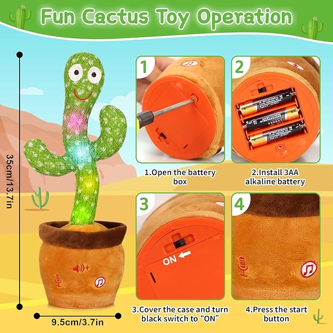 Emoin Christmas Dancing Cactus Toy, Talking Cactus Baby Toys for Baby Christmas Toy Gift Singing Repeats What You Say Baby Interactive Plush