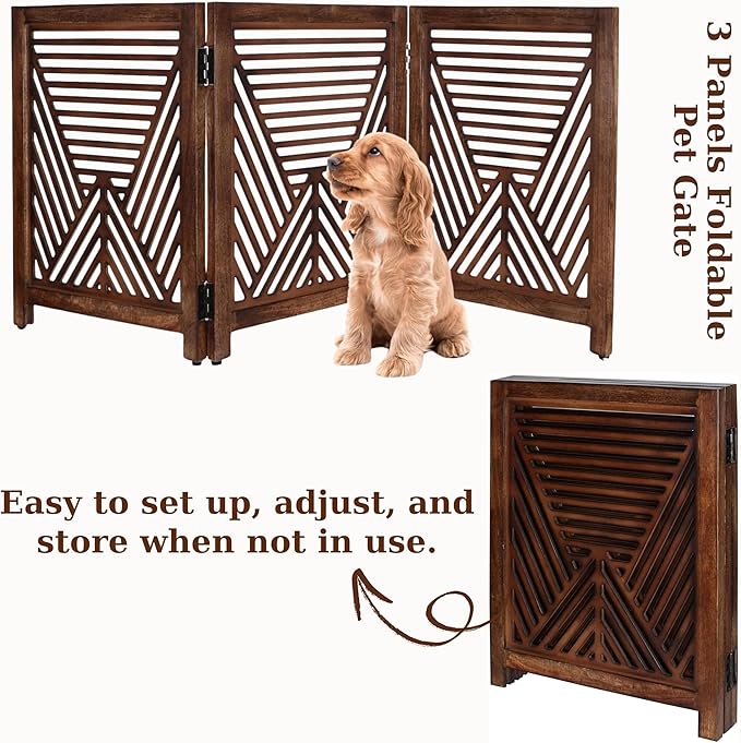 Lightnpro Extra-Wide Wooden Dog Gate – Rustic Freestanding Indoor Pet Barrier, Foldable Safety Fence for Small Dogs, Decorative Room Divider for Stairs, Doorways & Hallways – 24x54 Inch Burnt Finish