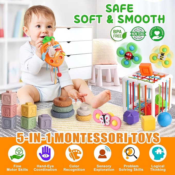Vinlon Montessori Toy Set for Toddler Aged 6+ Month -Sensory Fine Motor Skill Learning Toys for Baby Boys Girls. Easter Basket Stuffers Valentine's Day Gift for 1 2 Years Old