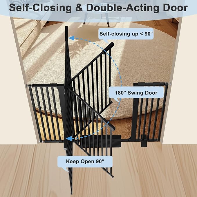 51" Extra Tall Cat Gate for Doorway/Hallway, 30-62.5" Wide，Pressure Mounted Pet & Dog Gates Walk Through, Cat Fence Indoor No Drilling，Auto Close,Black