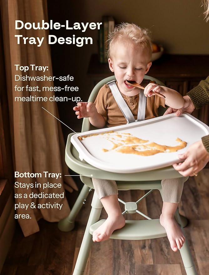 HARPPA 2 in 1 Baby High Chair for Babies and Toddlers, Convertible High Chairs with Removable Double Tray, Waterproof PU Seat Cushion, Anti-Slip Footrest and 5-Point Harness for 6??6 Months, Sage