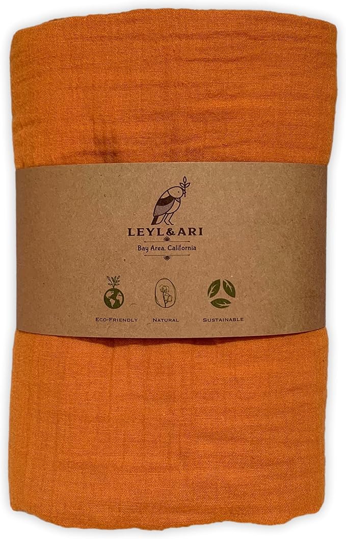 Leyl&Ari Muslin Baby Blanket, 100% Organic Cotton Soft Premium Quality Breathable for Infant, Newborn Baby, Toddler Crib, Gender Neutral Essential Accessories and Gift Made in USA (Earthly Rust)