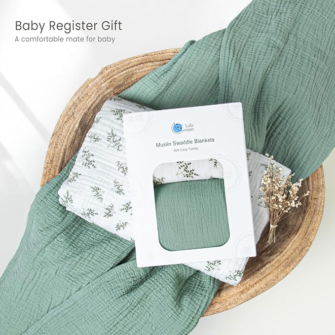 lulumoon Baby Muslin Swaddle Blankets: Soft Receiving Blanket for Newborn - Cotton Swaddling Blanket for Neutral 2Pack(Leaf Summer)