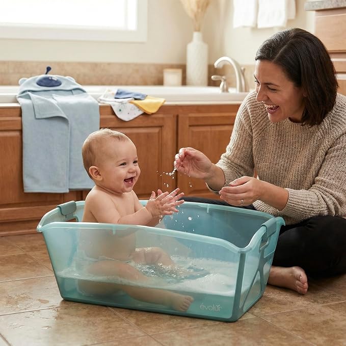Evolur Supple Baby Spa Set with Infant Bathtub, Hammock Support Seat & Metal Frame, Newborn Tub for 0–12 Months, Complete Baby Care Essentials Gift Set for New Parents, Green