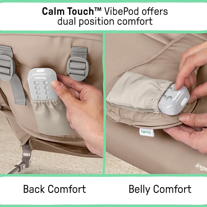 Ingenuity Nestle Vibrating Rocker, Lightweight Foldable Infant Seat with Breathable Fabric, 2-Position Recline, Mini Vibration Unit, 5-Point Harness