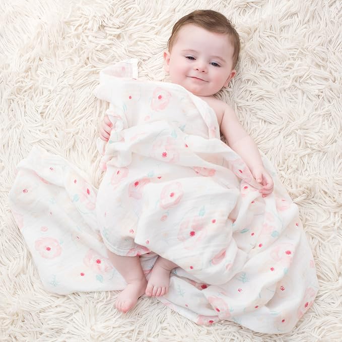 aden + anais Essentials Muslin Swaddle Blankets for Baby Girls and Boys, Newborn Receiving Blanket for Swaddling, 100% Cotton Baby Swaddle Wrap, 4 Pack, Full Bloom