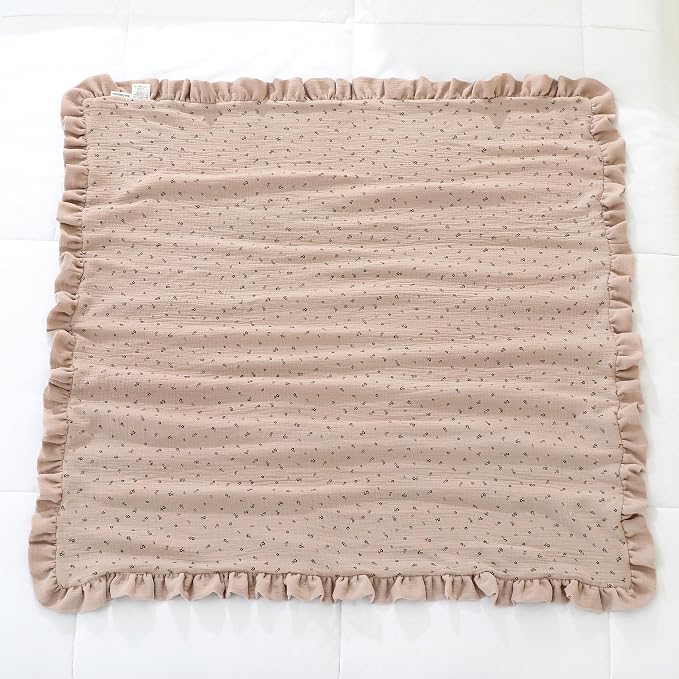 Muslin Toddler Blanket 43"x43" - 100% Cotton Super Soft Crib Blanket for Baby Boys & Girls, Infant & Toddler,Lightweight Nursing Cover & Breathable Stroller Blanket,Floral Design (Brown)