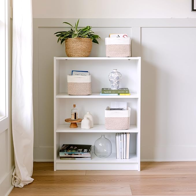 NaturalCozy Storage Cubes 9?�x9?�x7?�Cotton Rope Woven Baskets for Organizing 3-Pack | 9 Inch Cube Storage Bin | Small Basket for Shelf Nursery, Pantry, Decorative Plant, Bathroom Closet, Toy Gift