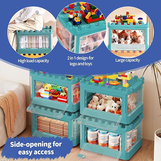 Lego Duplo Storage Collapsible Storage Box for Lego Blocks Toys Organizer Storage for Kids Toy Stackable Building Blocks with Lids Toy Chests with Compartments for Boys and Girls 21QT