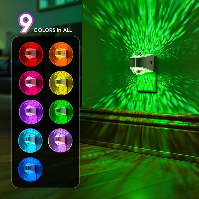 Night Lights Plug into Wall, Star Projector for Bedroom, Silver Night Light Projector for Kids, 9-Color RGB Galaxy Nightlight with Dusk to Dawn Sensor for Bathroom, Home Gaming Room Decor Gifts