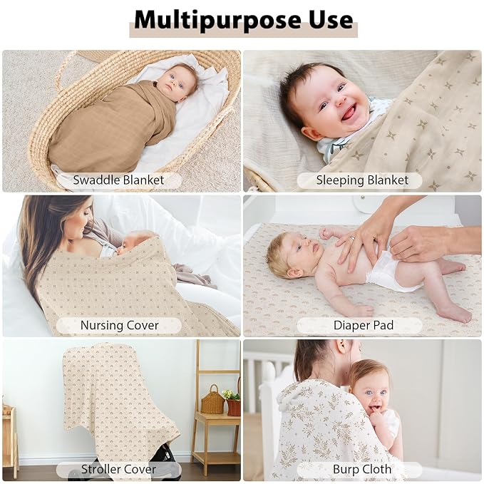 Yoofoss Muslin Swaddle Blankets, Organic Baby Blankets, 47 x 47 Inches Receiving Blanket for Baby Boys and Girls, Baby Essentials for Newborns Soft Breathable