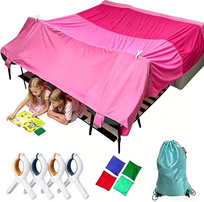 Magic Fort Building Kit for Kids - Large Lightweight Blanket Fort Making Kit Clips with CPC Certification - Portable Playhouse Play Tent Fort - Indoor/Outdoor Girls/Boys Toys Ages 4-5 6 7 8-12