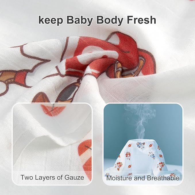 Muslin Swaddle Blankets for Newborn, 2 Pack Large 47"x47" Soft Breathable Bamboo Cotton Baby Blanket, Lightweight Receiving Blanket for Boys and Girls, Ball Games