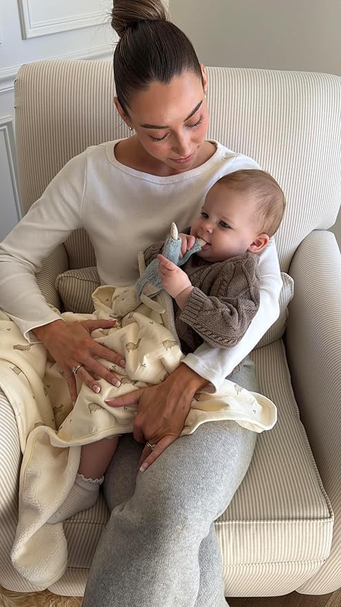 Oilo Bunny Baby Blanket, Rabbit Baby Blanket with Ultra, Soft Plush Backing & Organic Cotton Jersey Print, Double, Layered 30x40 Blanket for Newborns & Toddlers