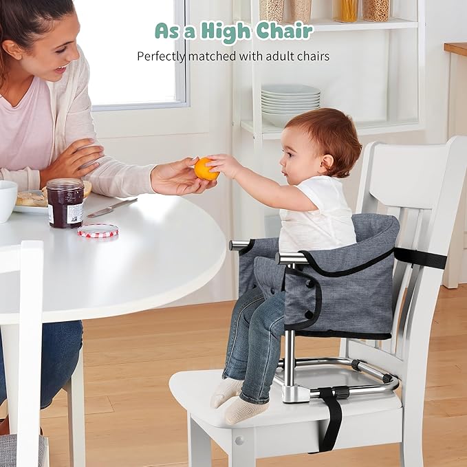 Booster Seat for Dining Table, 3-in-1 Portable Toddler Booster Chair with Safety Buckle, Height Adjustable & Foldable Baby Feeding Seat, Travel High Chair with Storage Pocket - Bright Blue