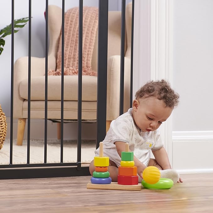 Regalo Safety 30-41.5??Extra Wide Baby Gate for Doorways & Bottom of Stairs, Pressure Mounted Wood Accent Gate with Door, Tested & Safe for 30 Years, American Designed, American Owned