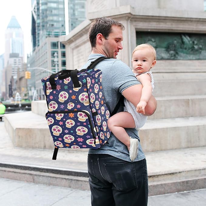 Cute Colorful Sugar Skulls Diaper Bag Stroller Straps Unisex Mom Dad