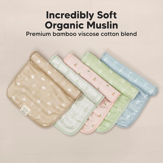 KeaBabies Cotton Muslin Burp Cloths Baby Boy, Girl - 5-Pack Soft & Absorbent Burping Cloth for Babies, Large Baby Towels & Washcloths for Newborn, Spit Up Rags, No Shrink, 20x10" (Wild Bloom)