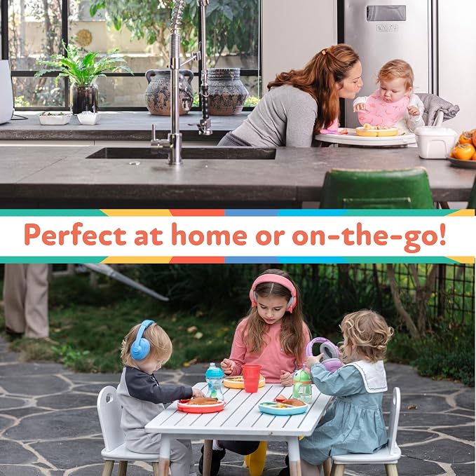 Nuby Silicone Rectangle Suction Plate with Lid - Dishwasher-Safe Baby and Toddler Plate - 6+ Months - Aqua and Coral - Back to School Essentials