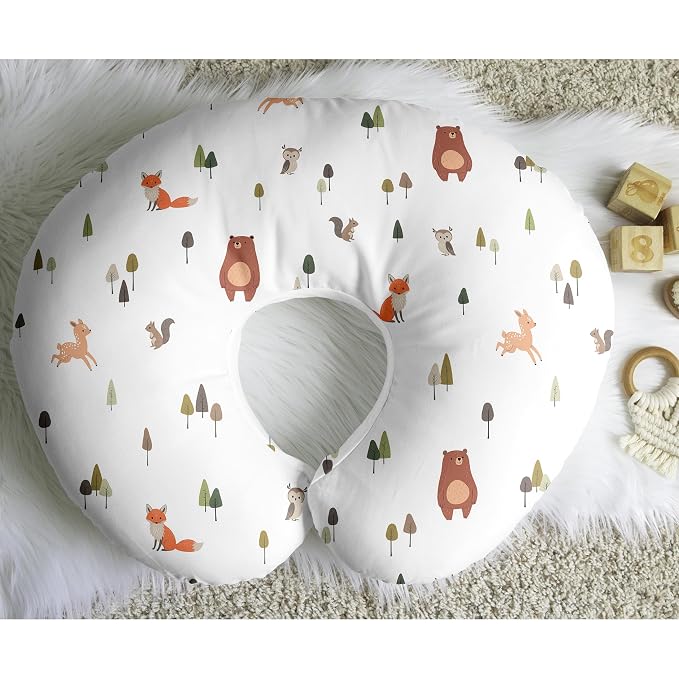 Sweet Jojo Designs Baby Nursing Pillow Cover (Woodland Animals) for Girls & Boys, Infant/Newborn Nursery, Bottle Breastfeeding Slipcover, Breast Feeding Pillowcase-Pillow NOT Included (Forest Friends)