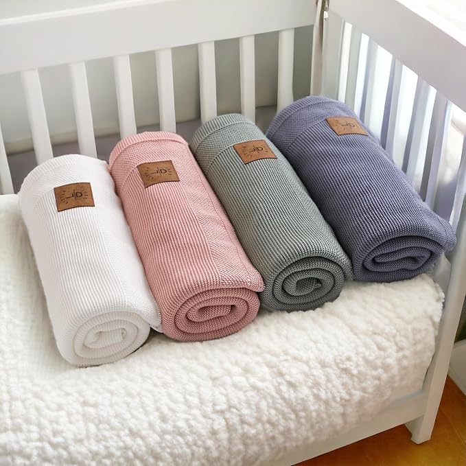 Dua 100% Tencel Baby Blanket 30x40 in, White, Oeko-Tex Certified, Silky Soft Knit, Thermal-Regulating Swaddle and Receiving Blanket for Newborns