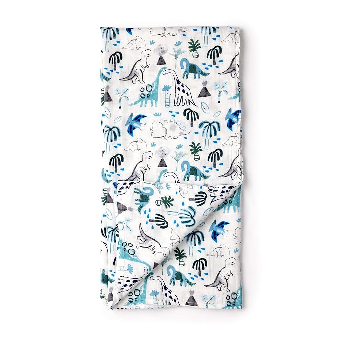 Loulou Lollipop Muslin Swaddle Blanket for Baby Boy & Baby Girl – Soft Breathable Muslin Wrap, 47"x47" Receiving Blanket for Newborn & Toddler - Dinosaurs