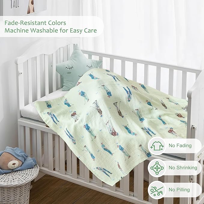 Muslin Swaddle Blankets for Newborn, Large 47"x47" Soft Breathable Bamboo Cotton Baby Blanket, Lightweight Receiving Blanket for Boys and Girls, Green Swing