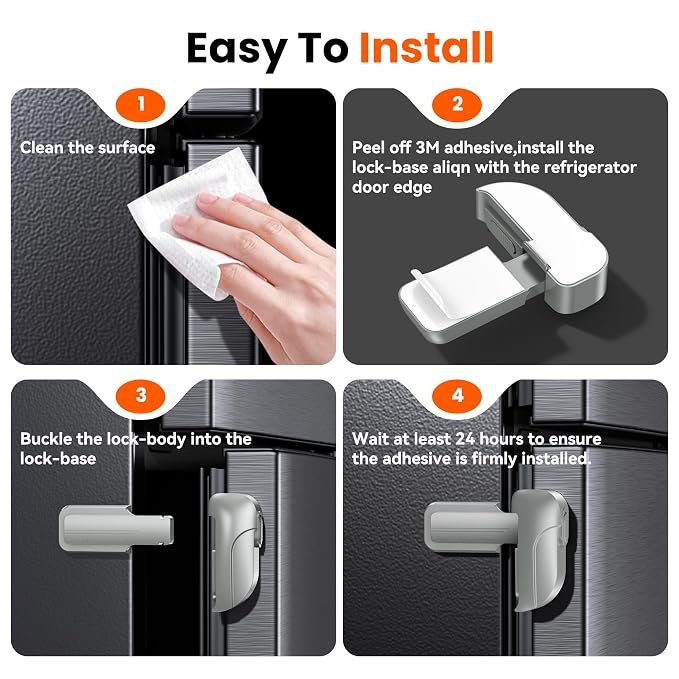 2 Pack Fridge Locks, Refrigerator Door Lock for Kids Baby Safety, Durable ABS Child Proof Freezer Latch to Keep Door Closed, Easy Install Child Lock for Fridge, No Tools Need or Drill