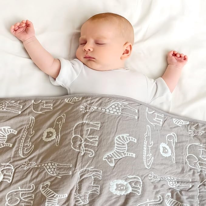 Baby Embroidery Jersey Blanket, 30"x40", Brown Safari
