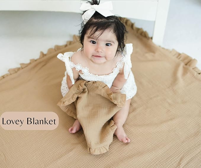 Leyl&Ari Baby Girl Newborn Essentials | Baby Girl Gift | Ruffle Muslin Burp Rags (Dusty Rose & Sand Set)