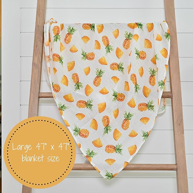 LollyBanks Baby Blanket, 100% Cotton Muslin Swaddle Blankets for Boys and Girls, Large 47 x 47 Inches Baby Swaddle Blanket, Soft and Breathable Baby Receiving Blankets, Registry (Pineapple Print)
