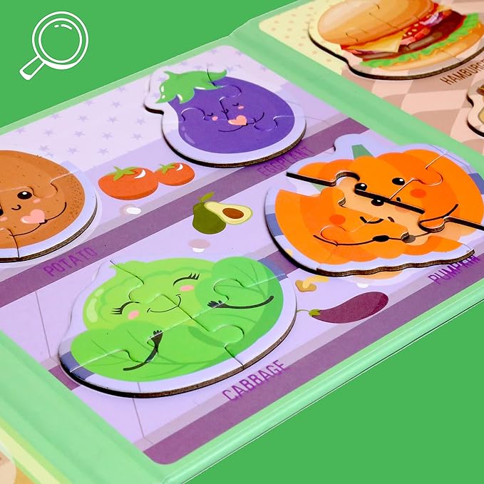 Magnetic Puzzles for Kids Ages 1-3, Travel Toddler Puzzles Ages 2-4 Year, Food Activities Toy for Boys & Girls 3-5 yo - Learning Magnet Gift for Road Trip