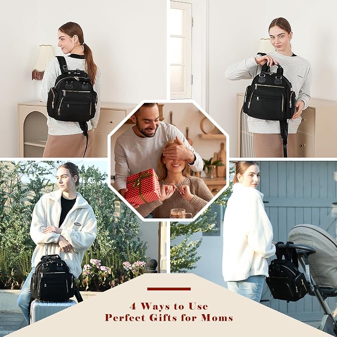 Diaper Bag Backpack Travel Baby Bag with Changing Pad,13 Pockets, Insulated Pockets,USB Charging Port,Baby Shower Essentials,Black