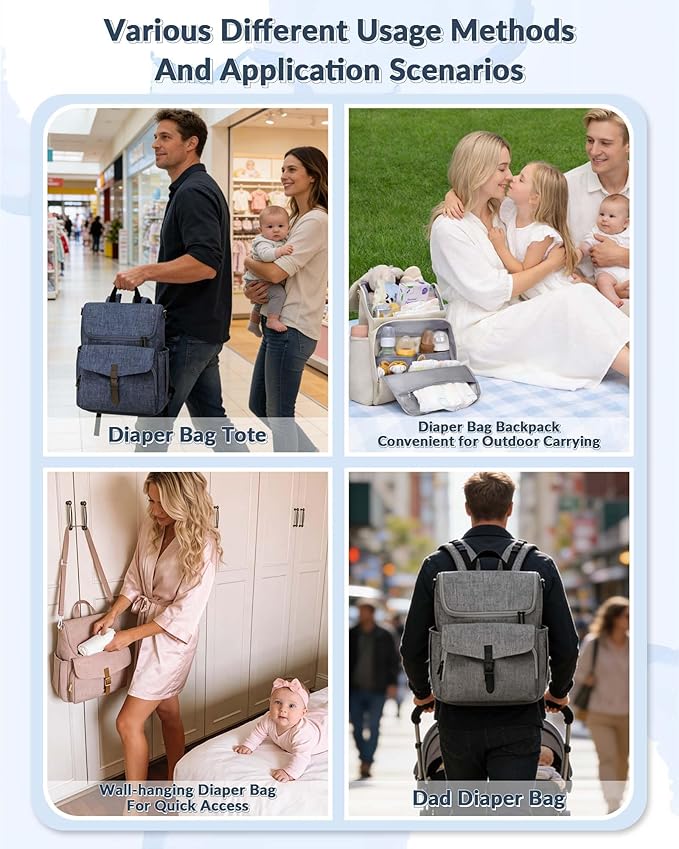 Diaper Bag Backpack, 15 Pockets Baby Bag, Girl Boy Travel Tote Bag with Insulated Pocket, Cute Diaper Bag Stroller Straps, Baby Shower & Registry Gift for Mom Dad Black