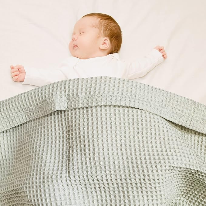 Leyl&Ari Waffle Baby Blanket, 100% Organic Cotton Soft Thin Honeycomb Breathable Summer Thermal for Infant, Newborn, Toddler Crib, Gender Neutral Essential Accessories and Gift, Wayward Willow