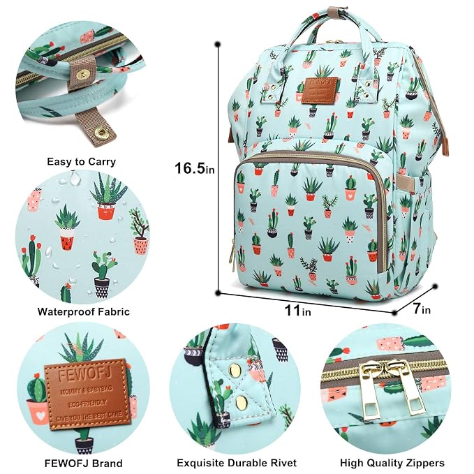 Cactus Diaper Bag Backpack, Women Waterproof Travel Nappy Bag for Baby Care