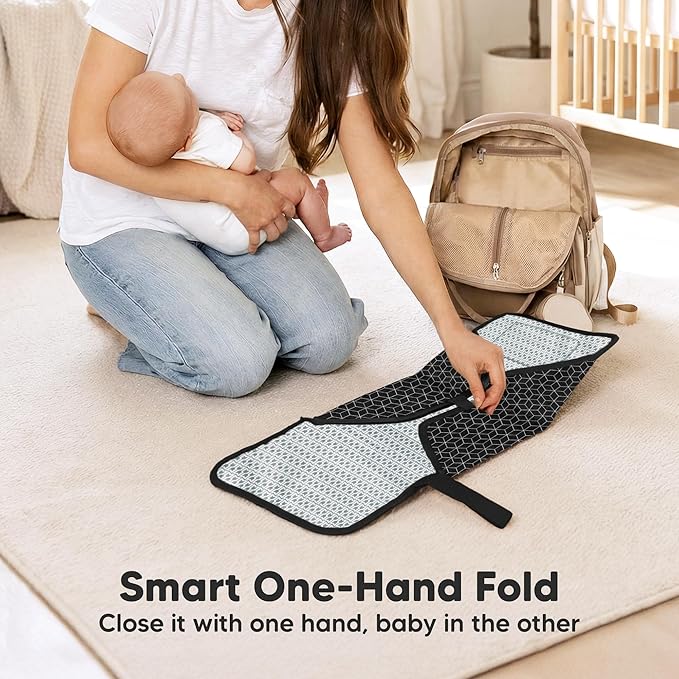 KeaBabies Portable Changing Pad for Baby, Travel ??26 x 21 Wipeable, Waterproof, Foldable Baby Diaper Changing Mat for Diaper Bag, Caddy, Car, Bed, Newborn, Compact Changer Mat Station (Black Geo)