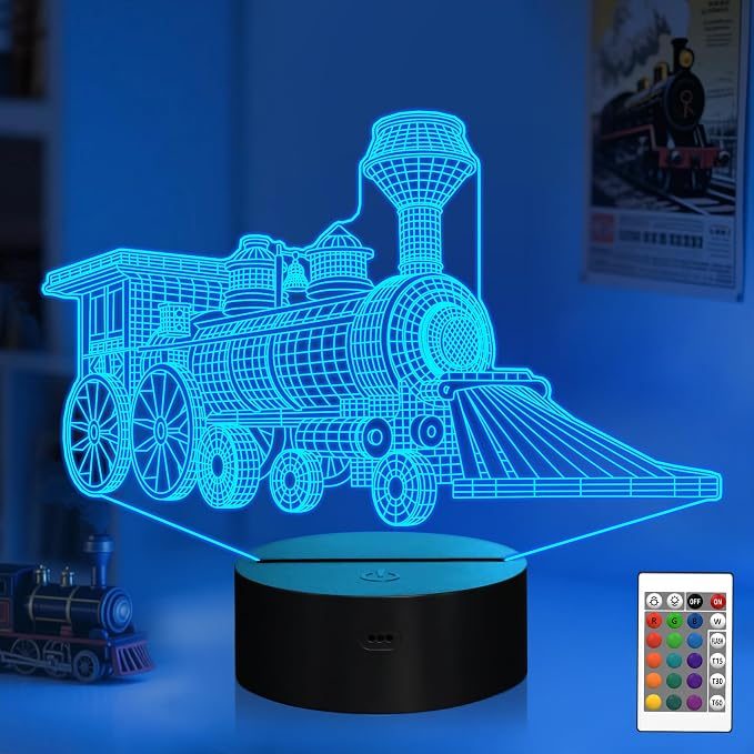 Attivolife Train 3D Gifts Lamp, Illusion Hologram Night Light with Timer Remote Control 16 Colors Changing, Kids Bedroom Decor Novelty Birthday Present for Train Model Collector Girl Boy Men