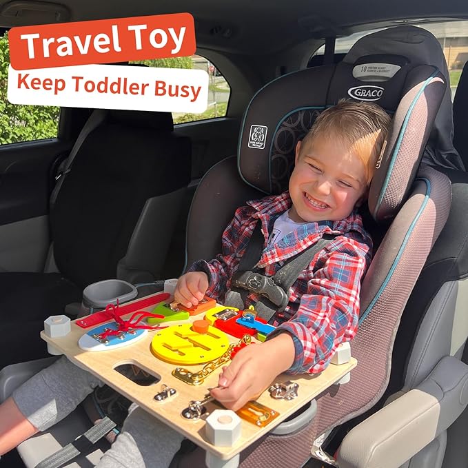 Montessori Large Double-Sided Busy Board for 1 2 3 4 Year Old- Wooden Sensory Toys -Fidget Activity Board for Toddlers Boys and Girls- Motor Skills Gifts for ADHD & Autistic Children Kids