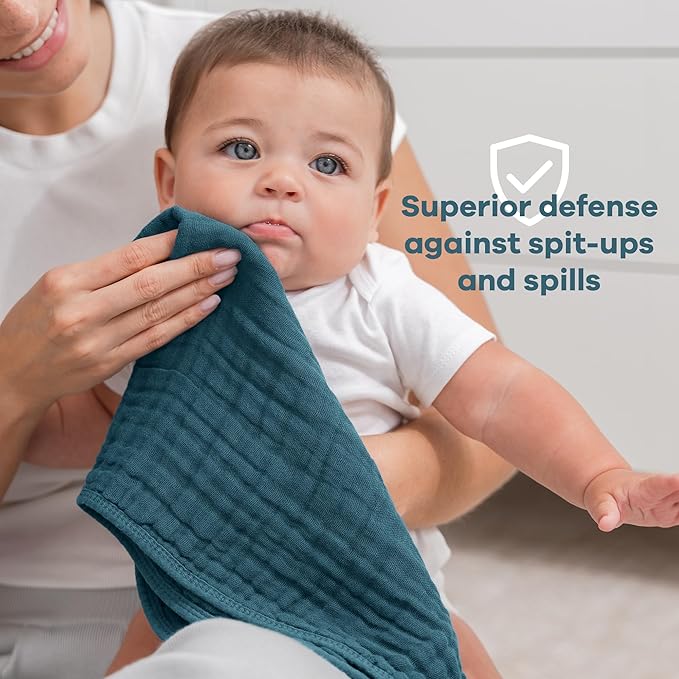 Comfy Cubs Muslin Burp Cloths 20" x 10", Pack of 10 - Large, 6-Layer, Ultra Absorbent 100% Cotton for Baby Drool and Messes - Soft, Safe & Gentle Baby Burp Cloths for Boys & Girls - Multi Boy