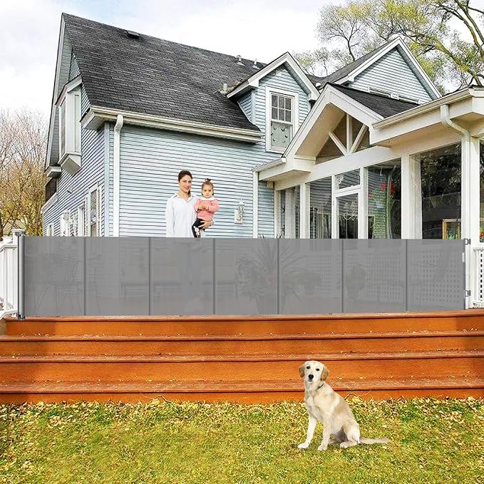 Reinforced 200 Inch Extra Long Retractable Baby Gates for Large Openings, Upgrade Extra Long Pet Gate to Prevent Bottom Crawling Through, 16 Ft Mesh Baby Gate Extra Wide Dog Gates for The House, Gray