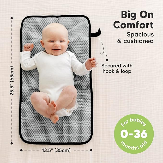 KeaBabies Portable Diaper Changing Pad, Easy Wipe Clean - Foldable Waterproof Baby Changing Mat for Diaper Bag, Compact, Lightweight, 25x13 Newborn, Infant, Baby Changer Travel Essential (Black Geo)