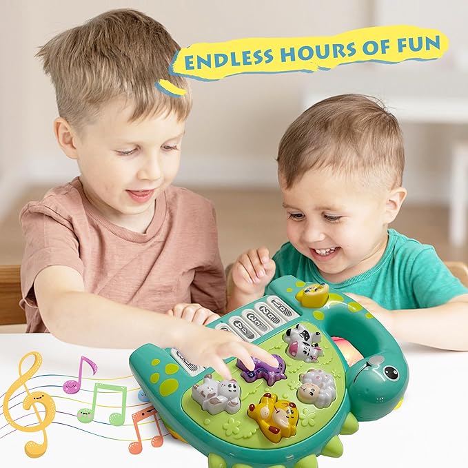 Baby Piano Drum Music Toy 6-12 Months, Dinosaur Light Up Musical Keyboard Animal Sound, Toddler 12-24 Early Learning Educational Interactive Infant Toys Girl Boy Gift 1 Year Old