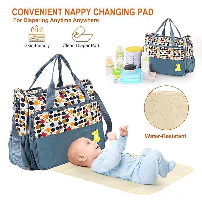 Moclever 5PCS Diaper Bag Tote Set for Baby Essentials ??Large Baby Bags for Mom, Waterproof Maternity Bags with Bottle Bag, Food Bag & Changing Pad (Gray)