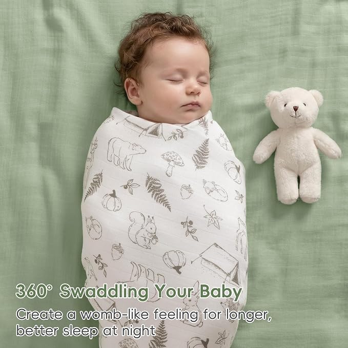 david's kids Muslin Swaddle Blankets, 4 Pack Organic Cotton Baby Blankets, Breathable Soft Receiving Blanket for Boys Girls, Newborn Essentials, Large 47 x 47 inches, Animal & Forest