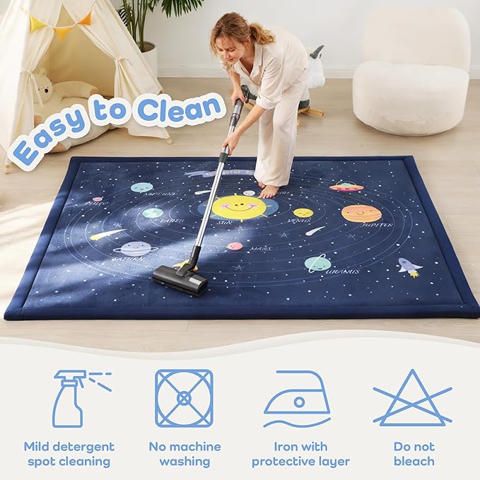 1.3" Thick Large Baby Floor Play Mat 59x79, Padded Memory Foam Play Mat, Non-Slip Plush Carpet Playmat for Nursery Playroom Classroom (Solar System)