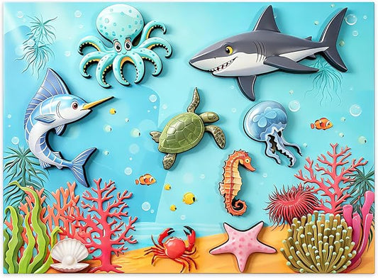 7 Pcs Sea Animals Wooden Pegged Puzzles for Toddlers,Educational Toddler Wooden Puzzles for Shape & Color Recognition,Ideal Baby Puzzles for Underwater Party & Home Decor
